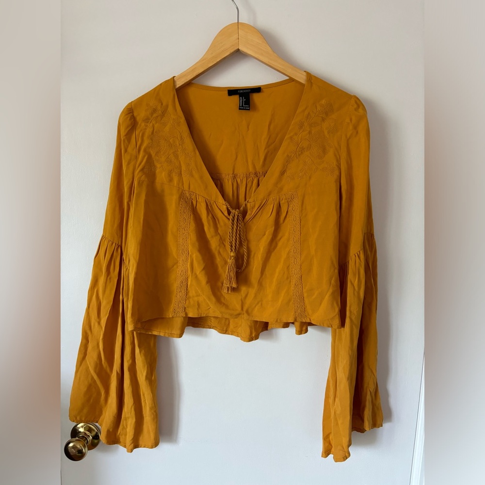 Forever 21 Embroidered Cropped Blouse
